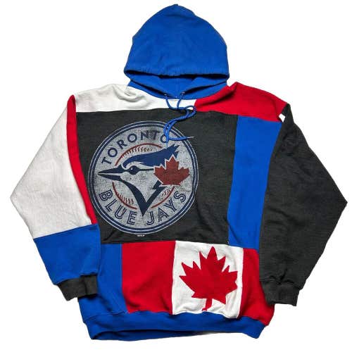 Custom Reworked Toronto Blue Jays Patwork Hoodie Sweatshirt Baseball Sz L