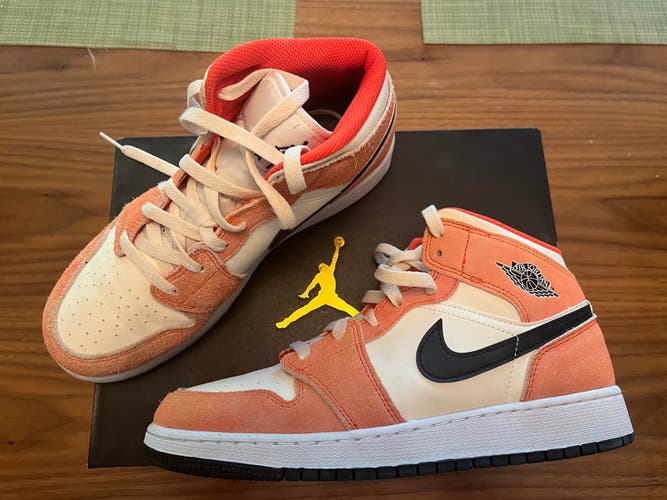 Air Jordan 1 Mid SE Orange Suede youth size 6.5 w/Original Box