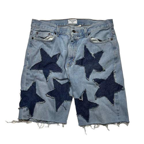 Custom Reworked Distressed Denim Star Jean Shorts Light Wash Sz 34