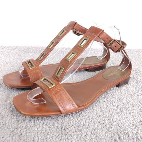 Cole Haan Shoes Womens 11 T-Strap Sandals Buckle Flip Flops Brown Gold Flats