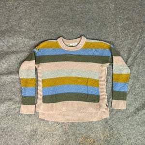 Madewell Womens Sweater Small Pink Blue Green Waffle Knit Basic Everyday Career