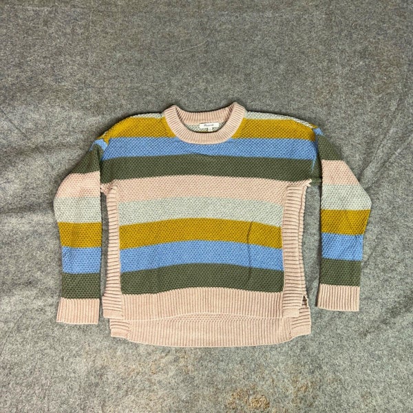 Madewell Womens Sweater Small Pink Blue Green Waffle Knit Basic Everyday Career