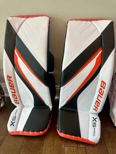 Bauer X5 Pro Intermediate Custom Goalie Leg Pads Small 30 +1 Orange White Black