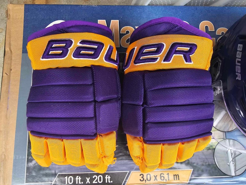Purple/Gold Pro Stock Bauer Gloves 13"