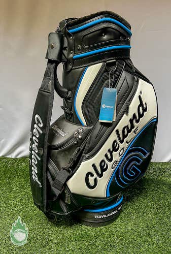 New Cleveland Golf Staff Bag 6-Way 9 Pockets With Rainhood Black/White/Blue