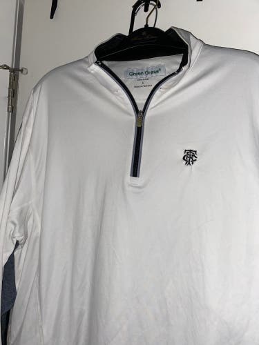 White New Large  Quarter Zip Dry Fit ( Green Grass)