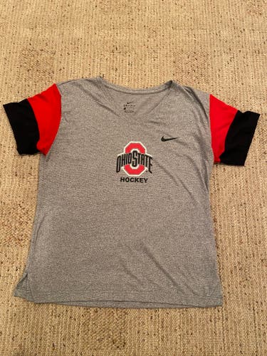 Gray Nike Ohio State Hockey Dri-Fit V-Neck Shirt Women's M