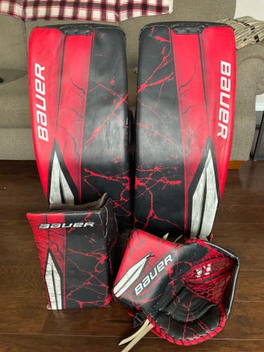 Custom Graphic Bauer Goalie Pads, Glove, & Blocker Set - size large (35+1)