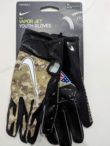 Nike Football Vapor Jet YOUTH Gloves NFL Logo Salute to Service Camo Sz Medium