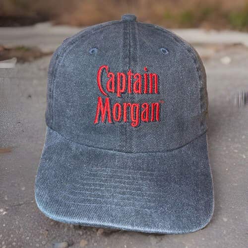 Vintage Captain Morgan Strapback Hat Gray Adjustable Embroidered Spellout Cap