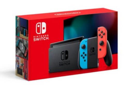 Nintendo Switch with Neon Blue and Red Joy-Con