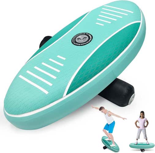 Balance Board Trainer for Kids, Premium Surf Balancing Boards w Hand Pump Cyan