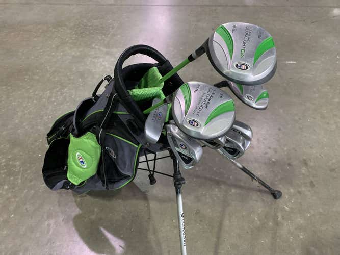 U.S. Kids Golf WT-15u Club Set DR 3W 4H 6 & 8 PW SW Putter 57"JR LH HC +Bag