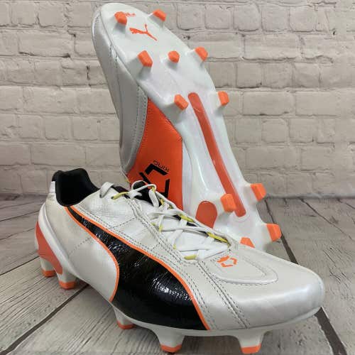 Puma King II EF FG Mens Outdoor Elastic Laced Cleats US Size 9 White with Orange