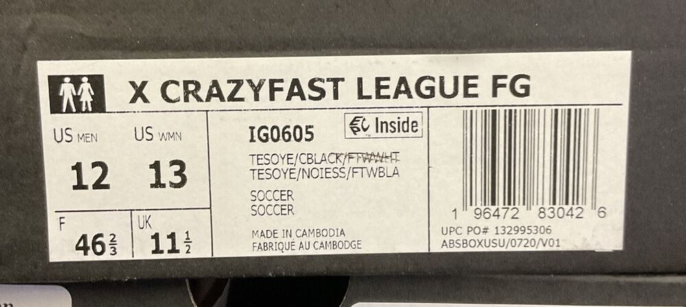 Adidas IG0605 X Crazyfast League FG Soccer Cleats Solar Yellow Black US 12 W 13