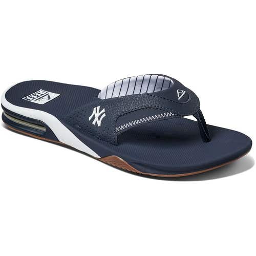 NWT REEF FANNING X MLB NY YANKEES SIZE 11 Flip Flops Navy Blue Bottle Opener