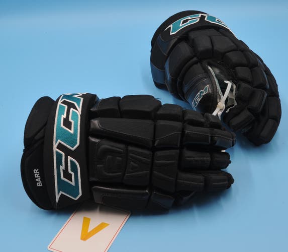 San Jose Sharks CCM Barr Black Game Worn Pro Game-Used Gloves