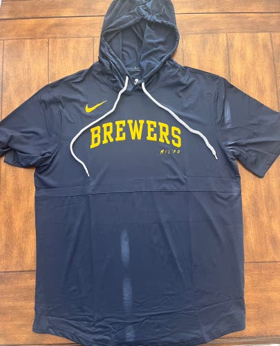 Milwaukee Brewers — Dri Fit Short Sleeved Hoodie — Size XL