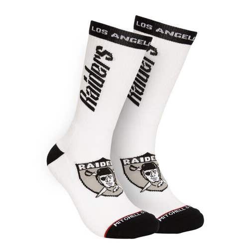 2024 Mitchell & Ness White Classic Los Angeles Raiders Kick Off Crew Socks