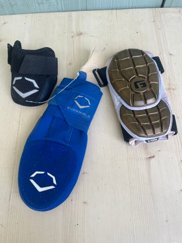 Used 3 Pack Hitting Accessory Bundle Evoshield Sliding Mit & Elbow Guard & G-Form Elbow Guard