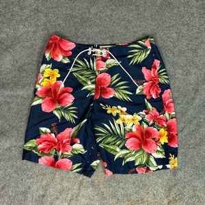 Abercrombie Fitch Mens Swimsuit Large Navy Pink Floral Hawaiian Board Shorts