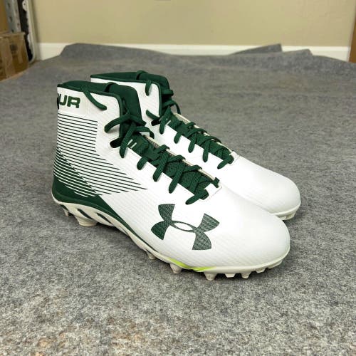 Under Armour Mens Football Cleat 13 White Green Shoe Lacrosse Spine Hammer B4