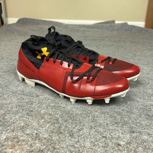 Under Armour Mens Football Cleat 14 Red White Shoe Lacrosse Mid Lace Up Sports