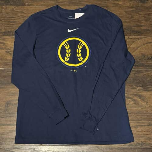 Milwaukee Brewers MLB Authentic Collection L/S Alt. Logo Sleeve Cuff Flaw Sz Lg