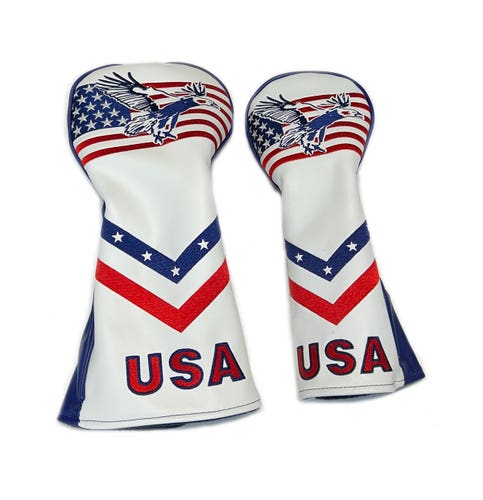 Red/White/Blue Leather USA American Flag Driver/Fairway Wood Combo Headcover Set