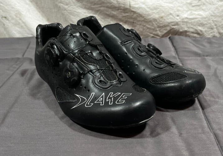 LAKE CX237 Dual Boa-Coiler Carbon Sole Black Leather Cycling Shoes EU 39 US 8