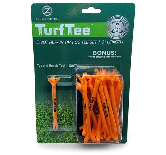 NEW Zero Friction Turf Tee 3 Prong 3" Orange (1 Pack) 30 Golf Tees