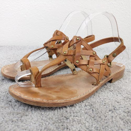 MICHAEL Michael Kors Womens 7.5 Sandals Leather Strappy Flats Toe Shoes Brown