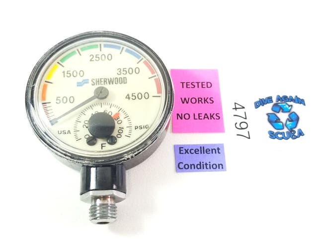 Sherwood 4500 PSI SPG Submersible Scuba Pressure Gauge with Thermometer    #4797