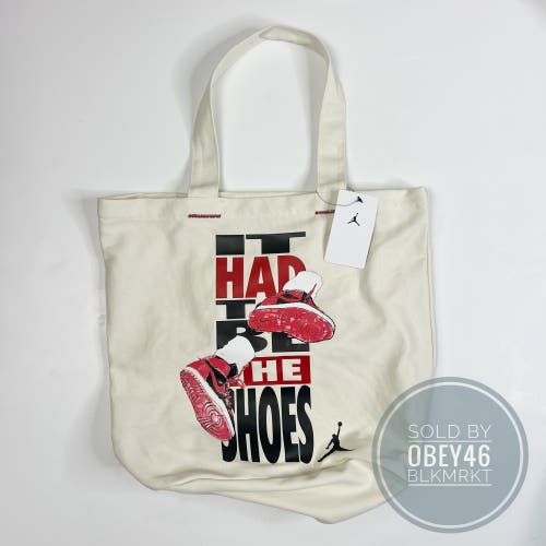 Jordan Graphic Tote Canvas Bag Natural  'It Had To Be The Shoes' w/ Zip Pocket