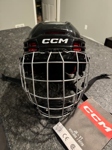 New Youth CCM Tacks 70 Helmet w/ Cage and Tags - Black Helmet Gray Cage