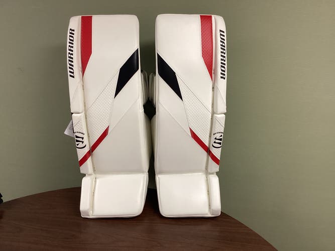 Senior White and red New 34 Warrior Ritual G7 Pro Goalie Leg Pads