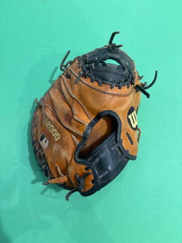 Brown Used Wilson A2000 Pudge Pro Stock Right Hand Throw Catcher's Baseball Glove 32.5"