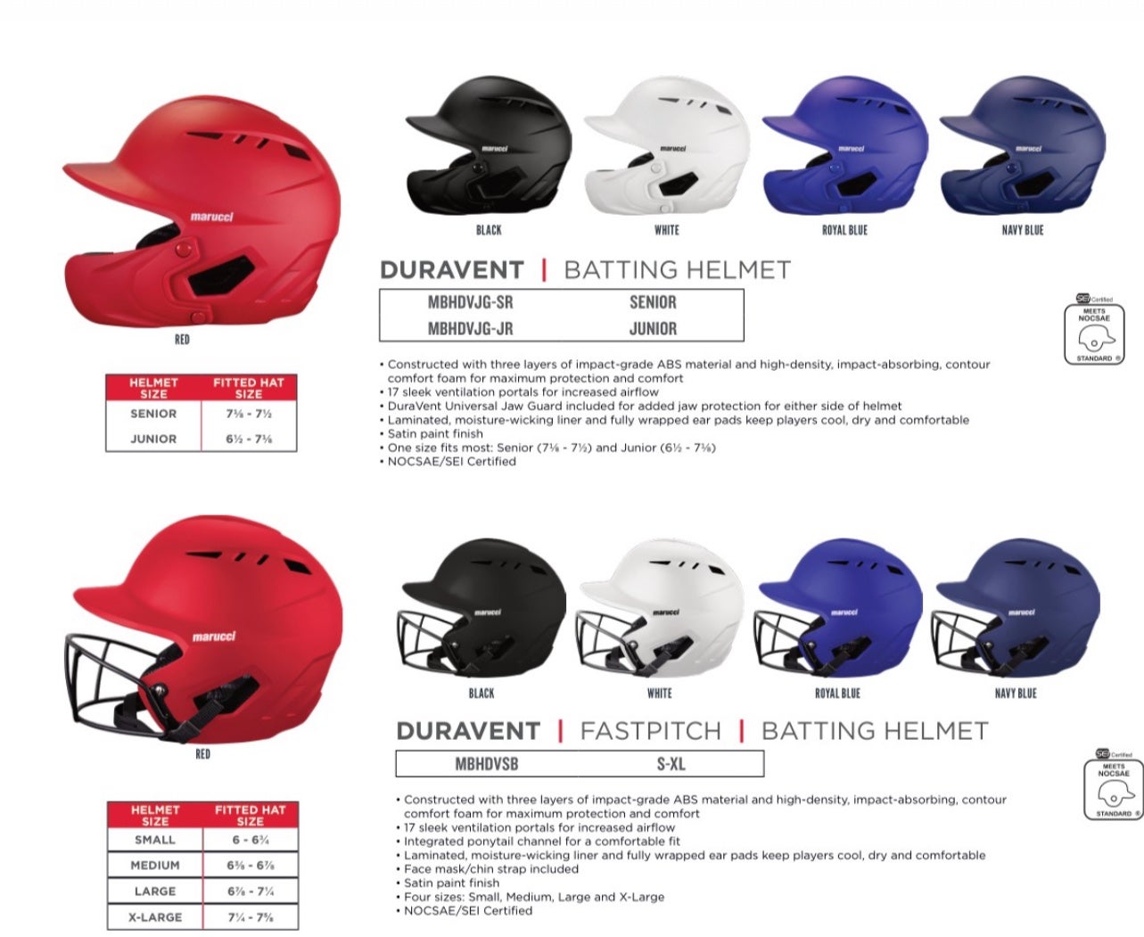 Casque De Frappe Marucci Duravent Noir – Junior (6½ - 7⅛) – MBHDVJG-BK-JR