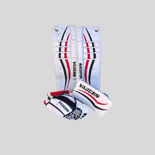 Vaughn V6 Intermediate 30”+2” goalie pads matching left hand glove and right blocker set