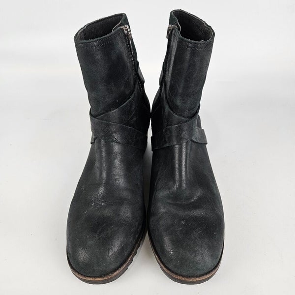 Sorel Cate Buckle Boot Womens 8 Black Leather Ankle Strap Waterproof Side Zip