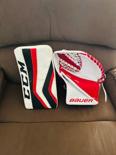 CCM Revolution blocker and Bauer S27 catcher