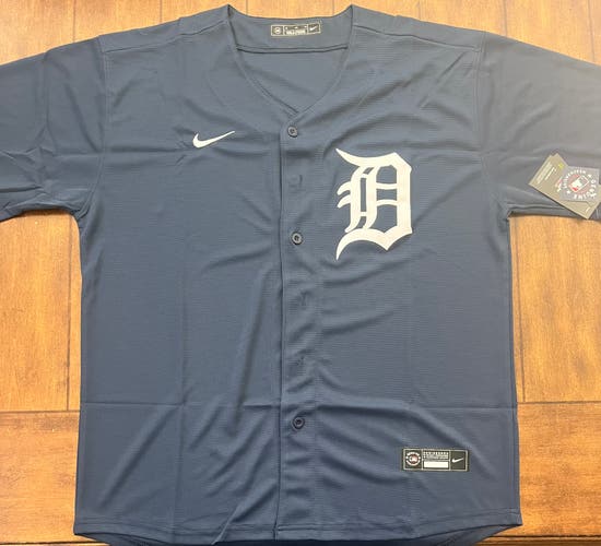 Detroit Tigers Navy Jersey, Embroidered, Adult Size XL