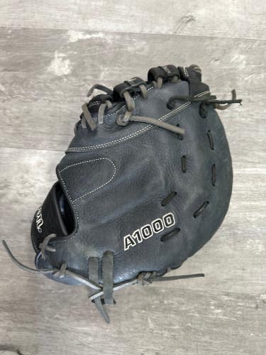 Black Used Wilson A1000 Left Hand Throw First Base Baseball Glove 12.5"