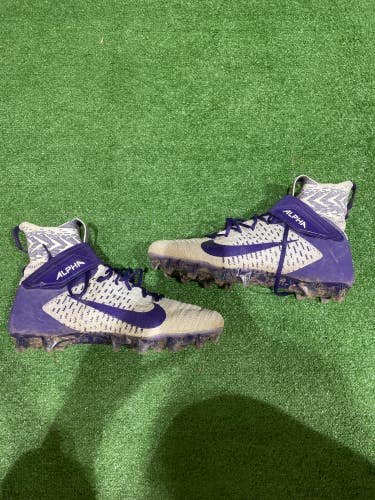 Used White/Purple Adult Men's Size 12.0 Nike Alpha Menace Elite 2 High Top Molded Cleats