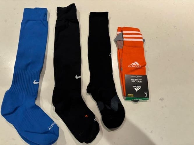 4 Pairs of Adidas & Nike Youth Soccer Socks Size medium/large