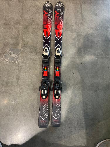 Used Men's Salomon X Wing Fury Jr. 120 cm All Mountain Skis With Bindings