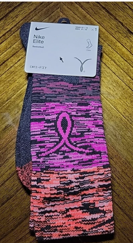 NIKE KAY YOW BCA PINK AND BLACK ELITE BASKETBALL SOCKS L NWT Breast Cancer