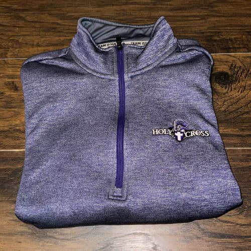 Holy Cross Crusaders NCAA Adidas Purple Team Issued 1/2 Zip Jacket Fleece Sz Lg