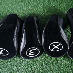 4 HEADCOVERS SET DRIVER, 3 + X FAIRWAY WOODS, 4 HYBRID BLACK / SILVER