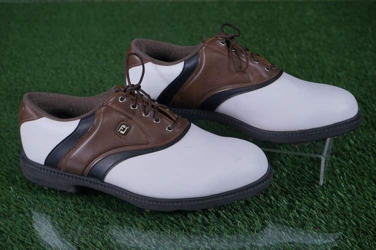 FOOTJOY CLASSICS ORIGINALS MEN'S 8.5W GOLF SHOES, WHITE / BROWN ~ 45330